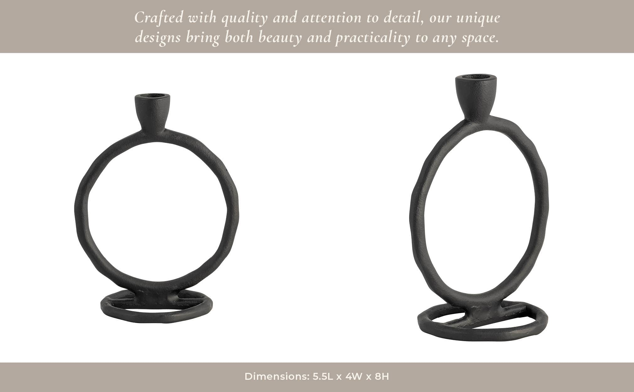 Metal Round Ring Taper Candle Holder - Black, 8 in.