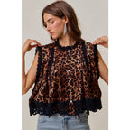 LEOPARD BTN UP PLEATED TOP
