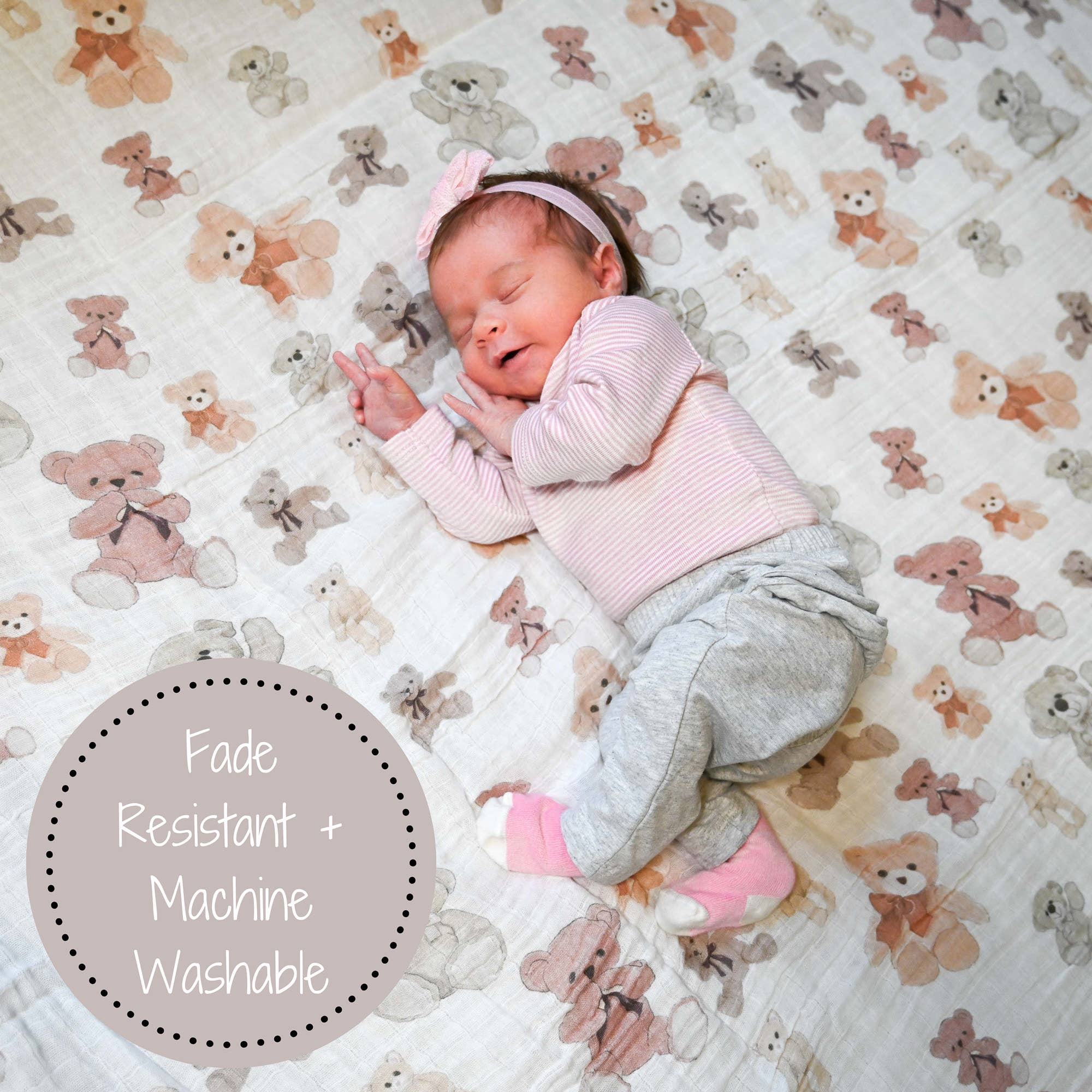 Baby Muslin Swaddle Blanket 47x47 Bear Hugs