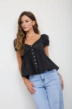 V NECK LACE PUFF SLEEVE TOP