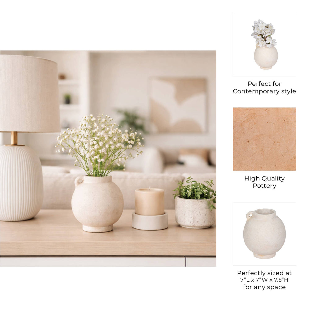 Ceramic Round Bulbous Handle Jug - White, 7 in.