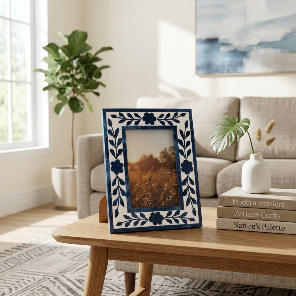 Photo Frame - Blue Resin/Wood Floral Petals, 4x6 in.