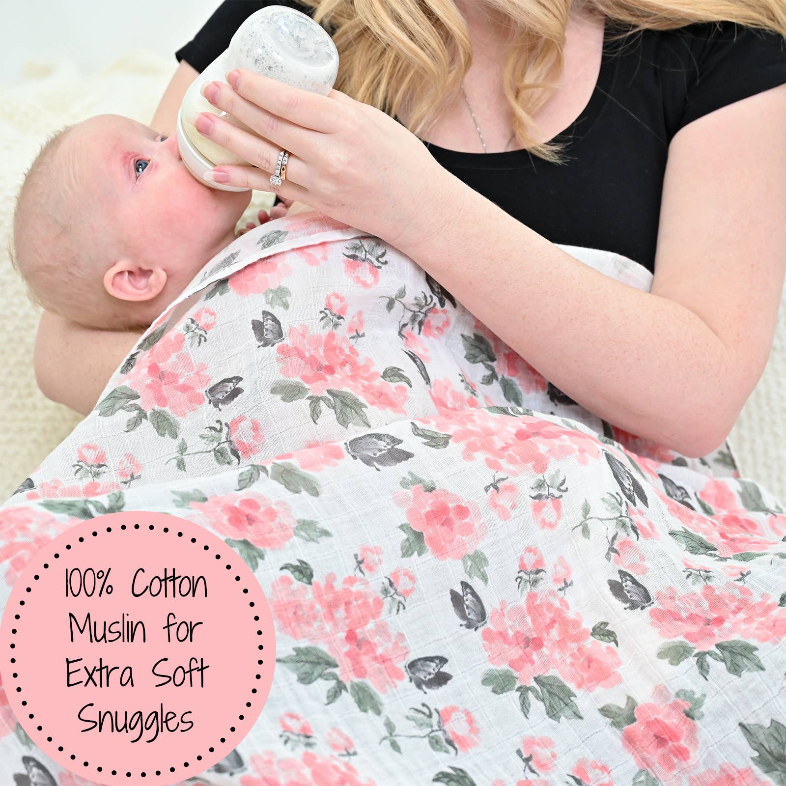 Baby Muslin Swaddle Blanket 47x47 Pretty in Peony