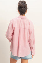 Striped Button-up Shirt-Red