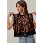 LEOPARD BTN UP PLEATED TOP