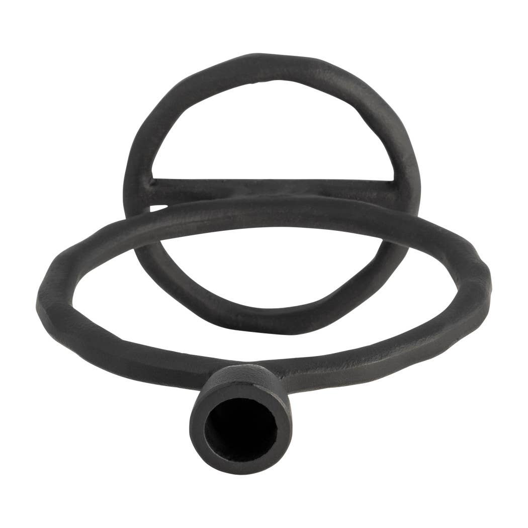 Metal Round Ring Taper Candle Holder - Black, 8 in.