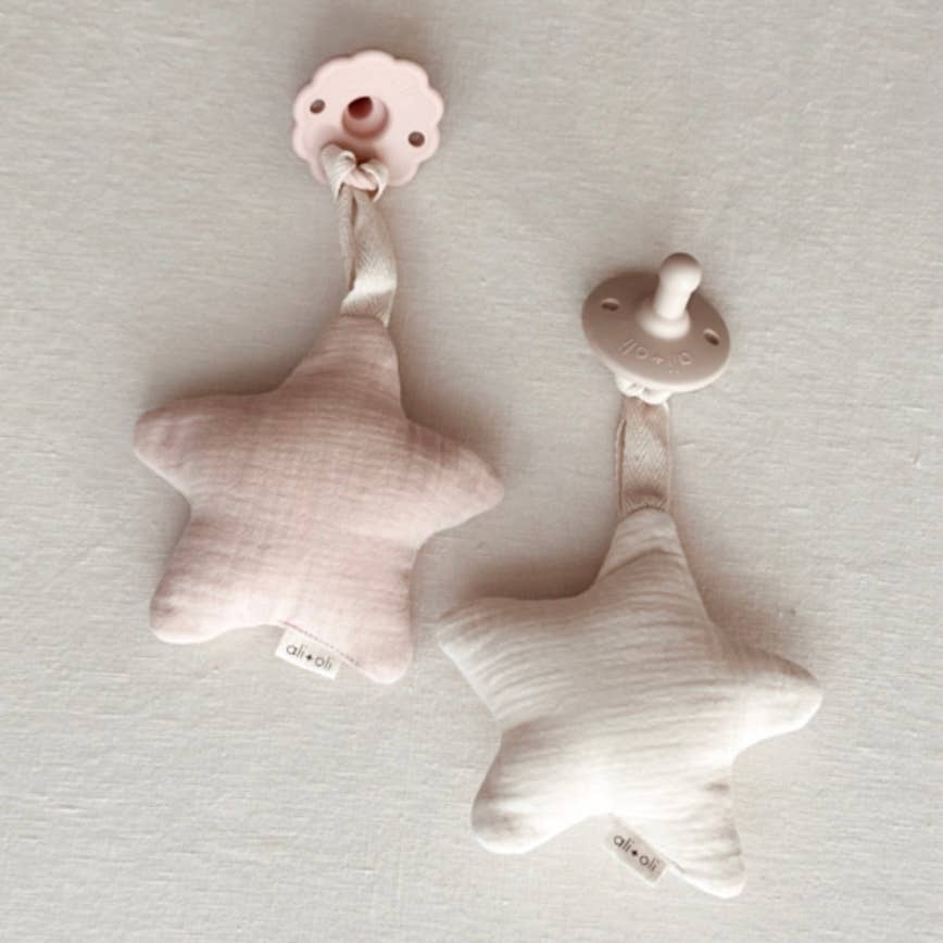 Star Pacifier Holder Soft Cuddly Binky Toy (Muslin Ivory)