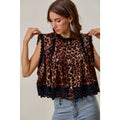 LEOPARD BTN UP PLEATED TOP