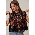LEOPARD BTN UP PLEATED TOP