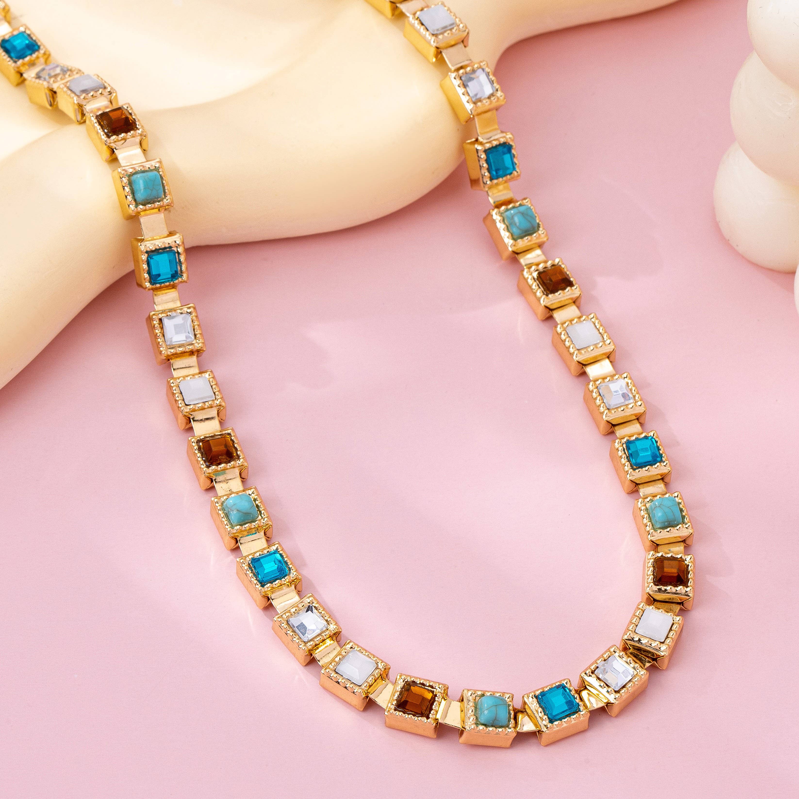 Multicolor Square Gemstone Long Necklace | 80N92826