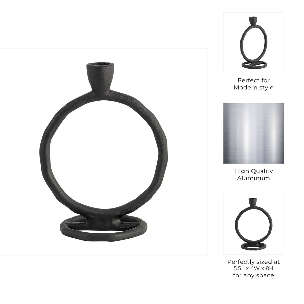 Metal Round Ring Taper Candle Holder - Black, 8 in.