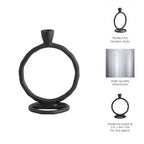 Metal Round Ring Taper Candle Holder - Black, 8 in.
