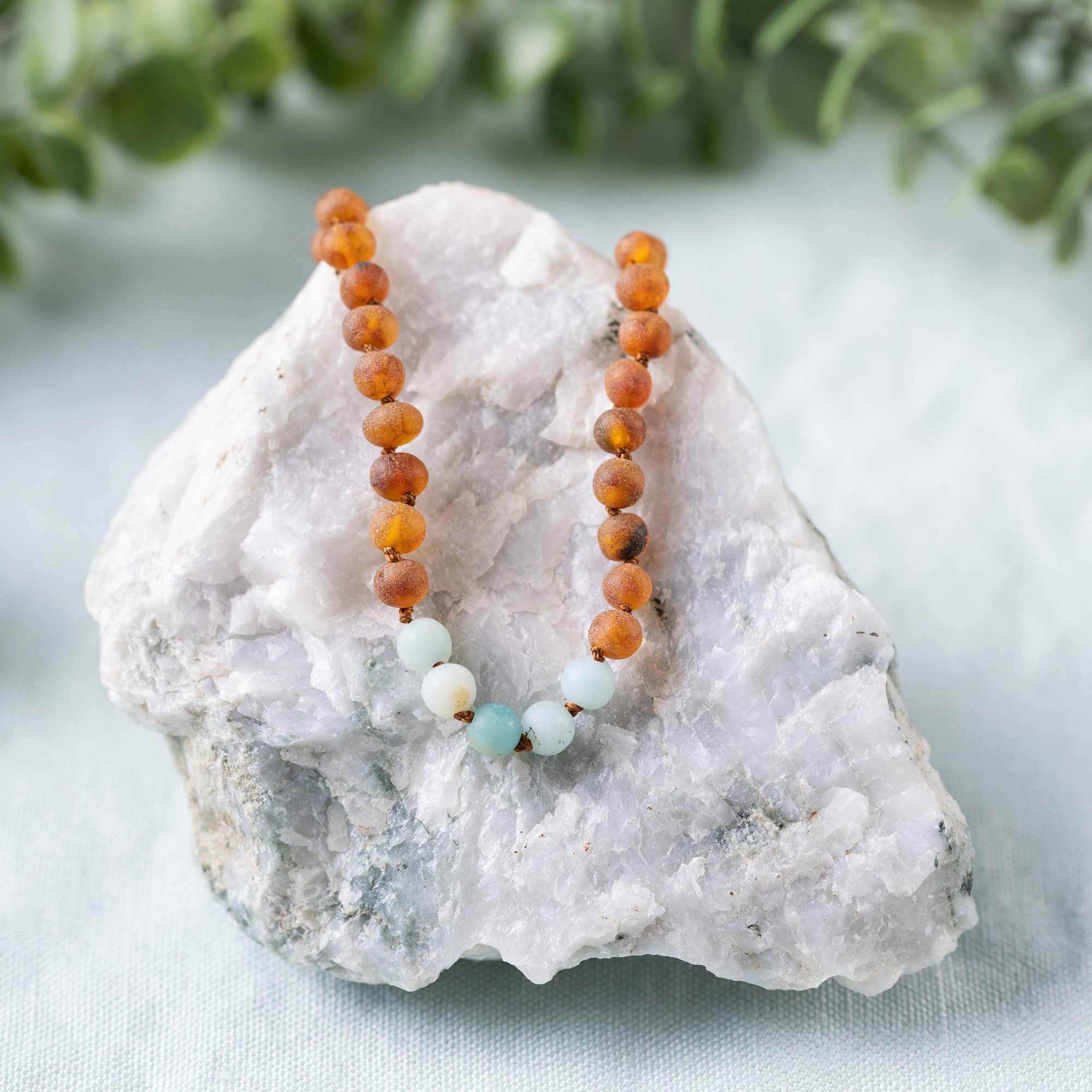 Amazonite + Raw Baltic Amber Beaded Necklace