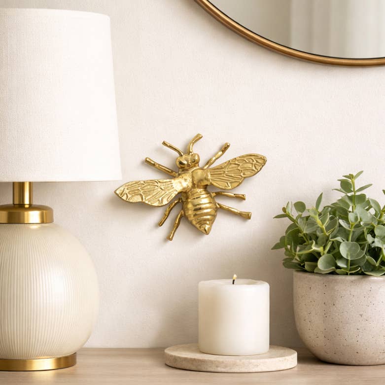 Figurine - Gold Metal Decorative Solid Busy Bee, 8 in.