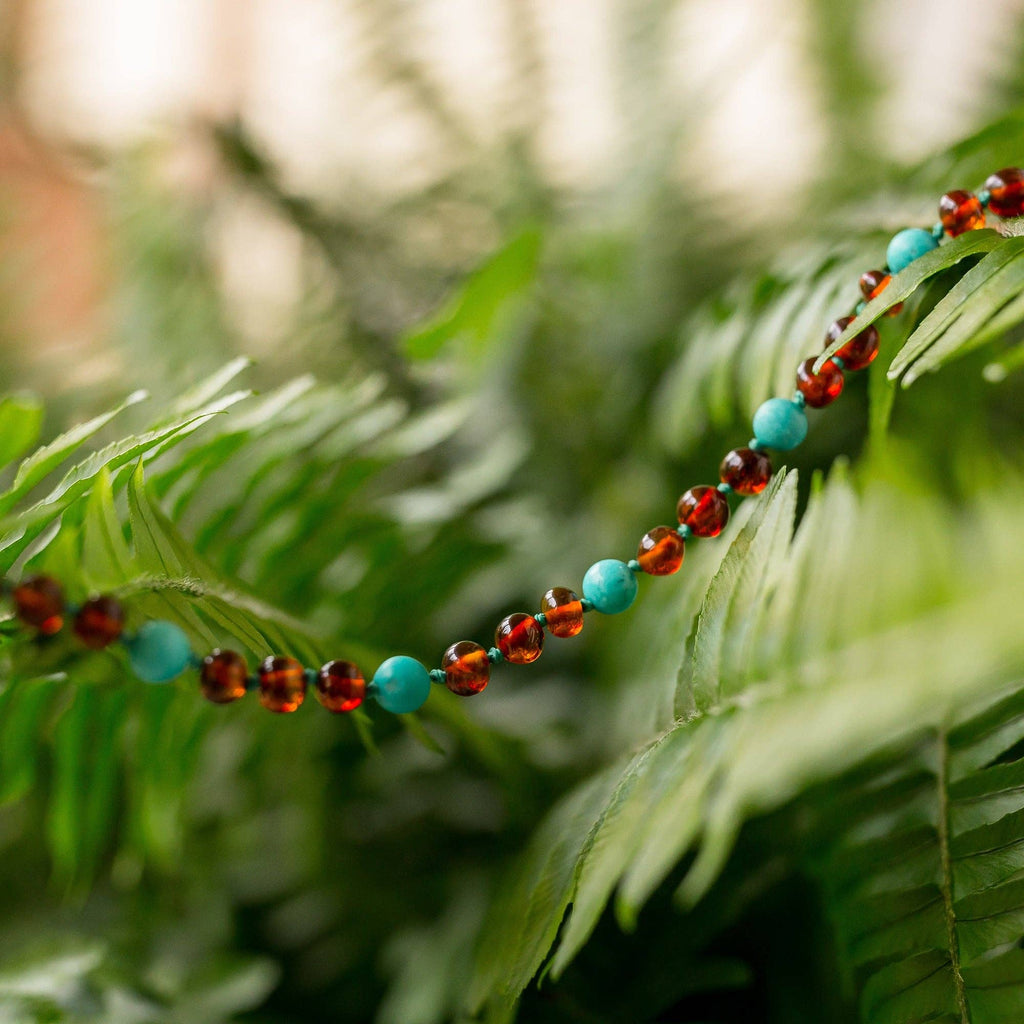 Turquoise + Cognac Amber Necklace