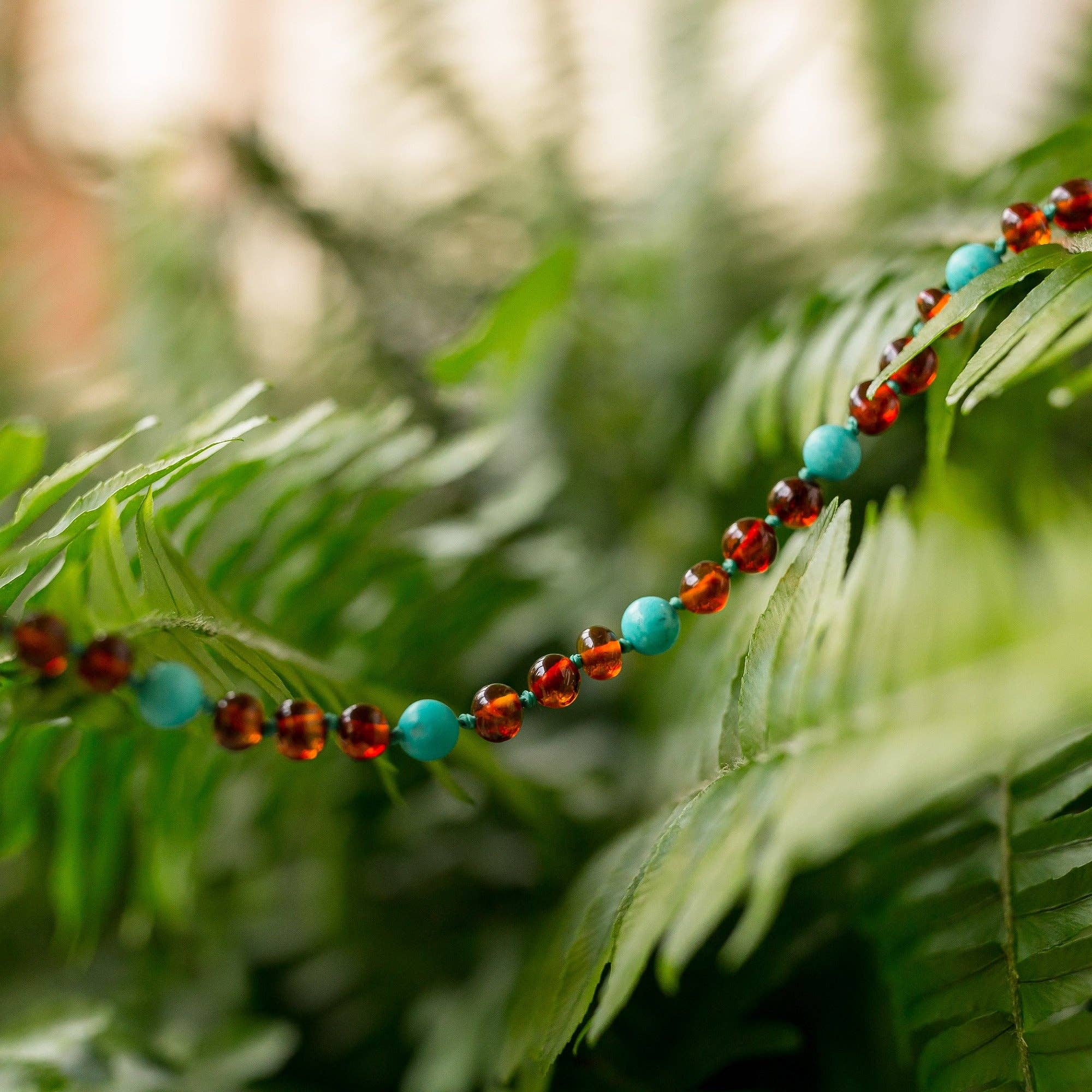 Turquoise + Cognac Amber Necklace