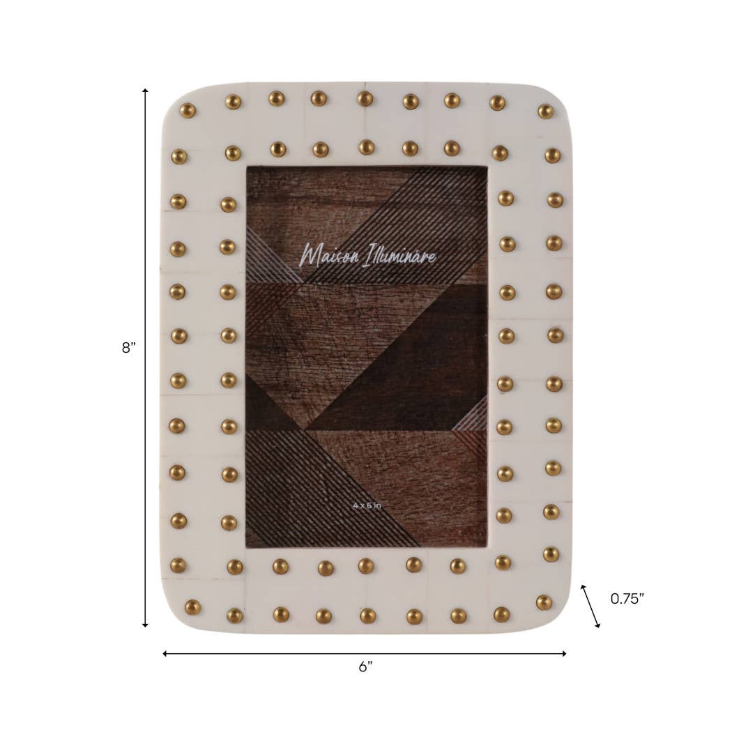 Photo Frame - Ivory/Gold Resin Brass Dot Border, 4x6 in.
