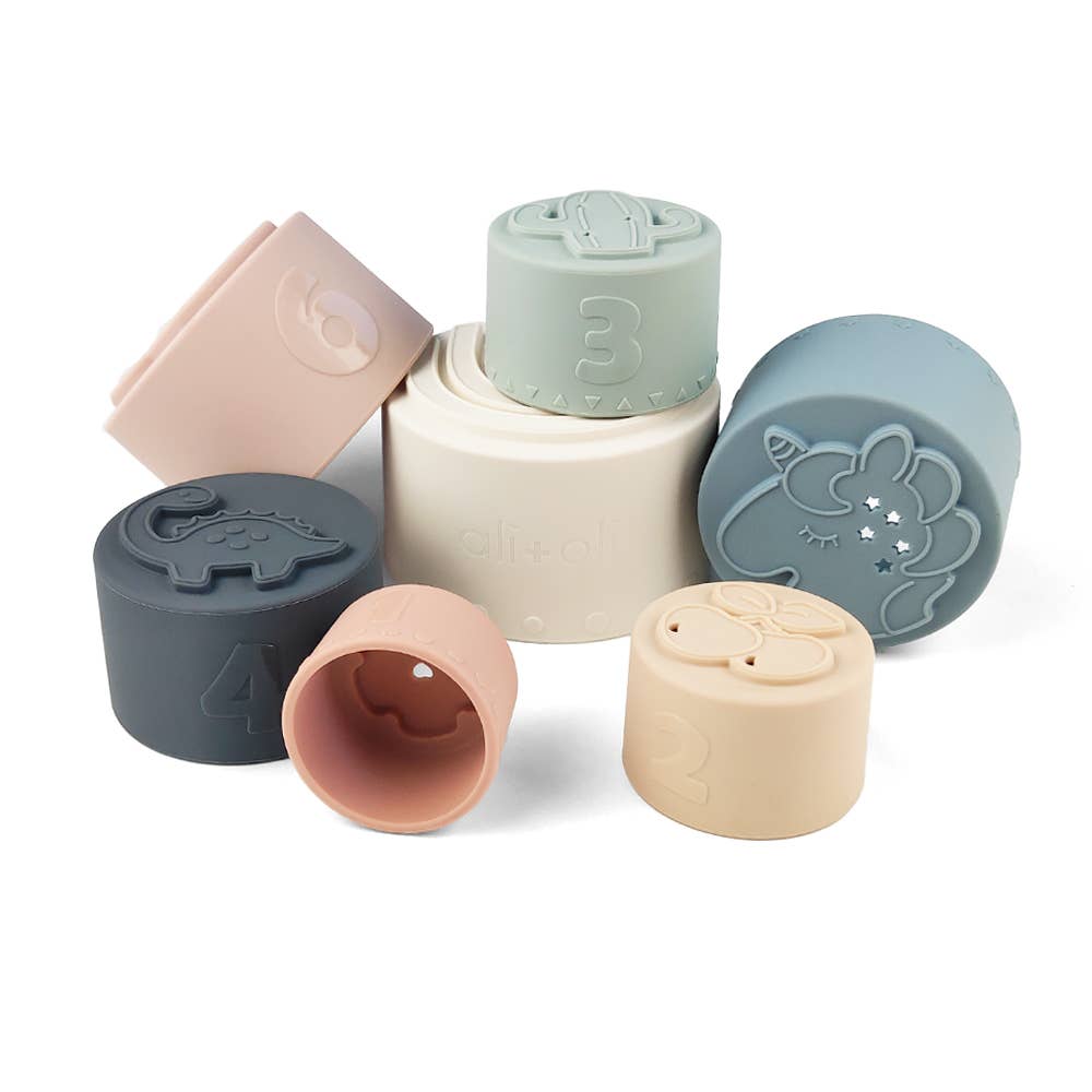 Stacking Cups Toy Soft Silicone with Shapes Bath or Beach