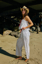Self Tie Front Stripe Print Tank Top
