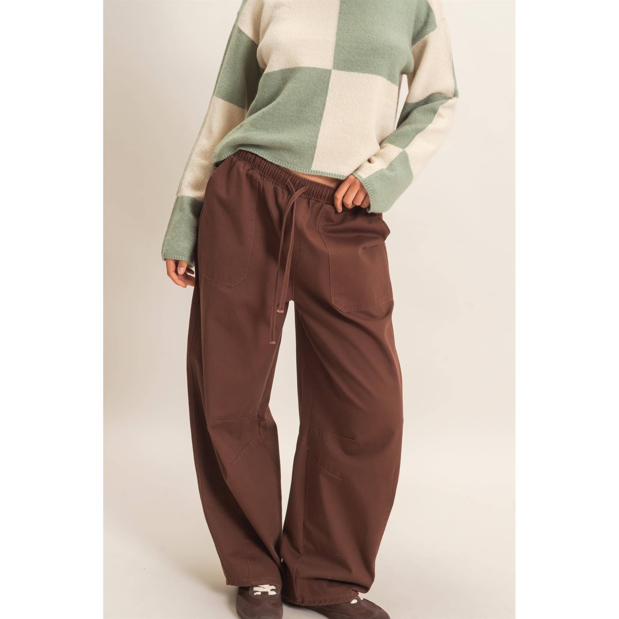 Twill Elastic Waist Barrel Pants