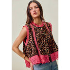 LEOPARD BTN UP PLEATED TOP