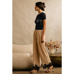 LINEN BLEND LACE TRIM PANTS
