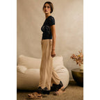 LINEN BLEND LACE TRIM PANTS
