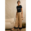 LINEN BLEND LACE TRIM PANTS