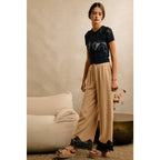 LINEN BLEND LACE TRIM PANTS