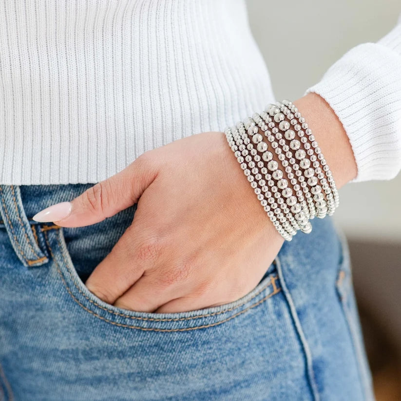 6mm Silver Stretch Bead Bracelet