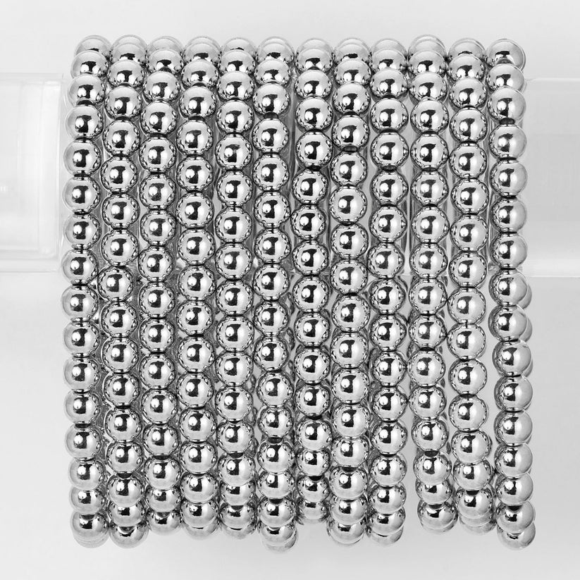 6mm Silver Stretch Bead Bracelet