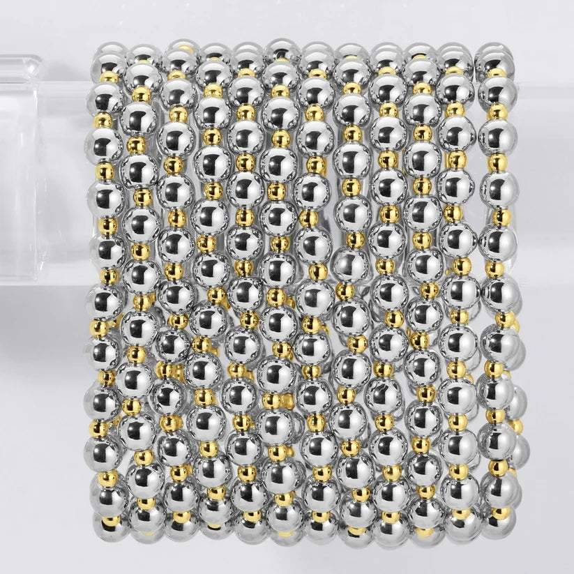 6mm Silver/Gold Stretch Bead Bracelet