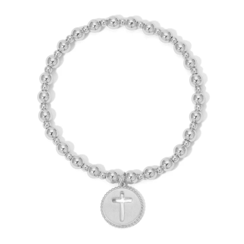 Silver Matte Cross Cutout Charm Bracelet