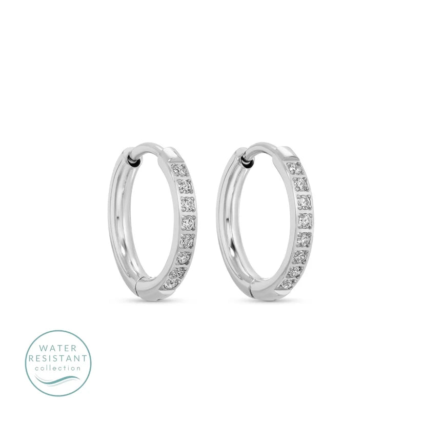 Simple Pavé Huggies, Water-Resistant