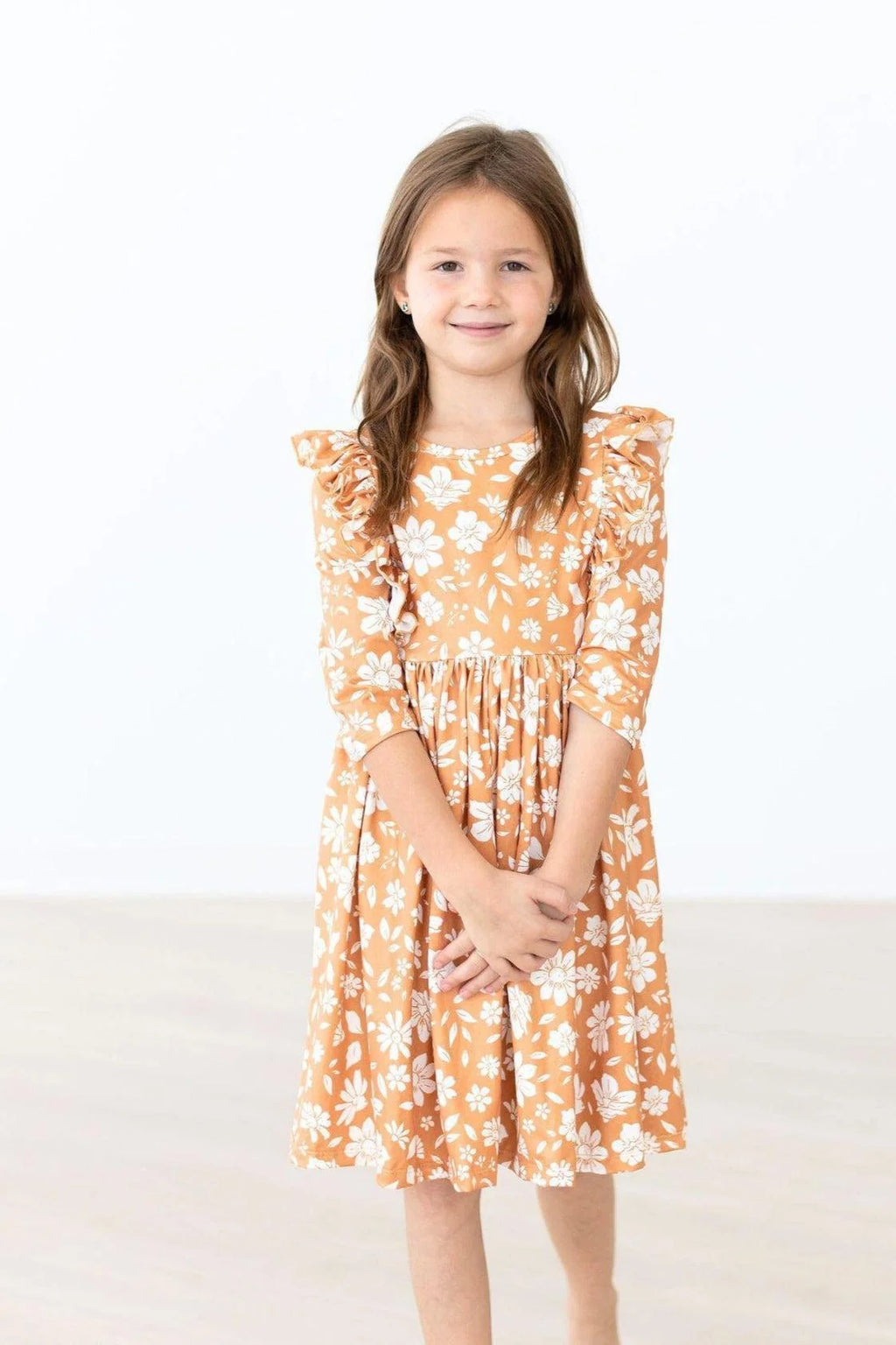 Golden Blooms Ruffle Twirl Dress