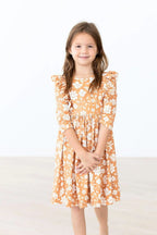 Golden Blooms Ruffle Twirl Dress