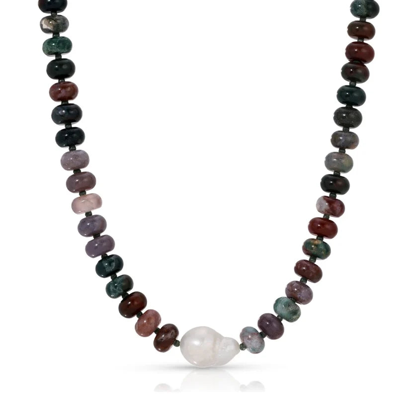 Stone Necklace with Baroque Pearl