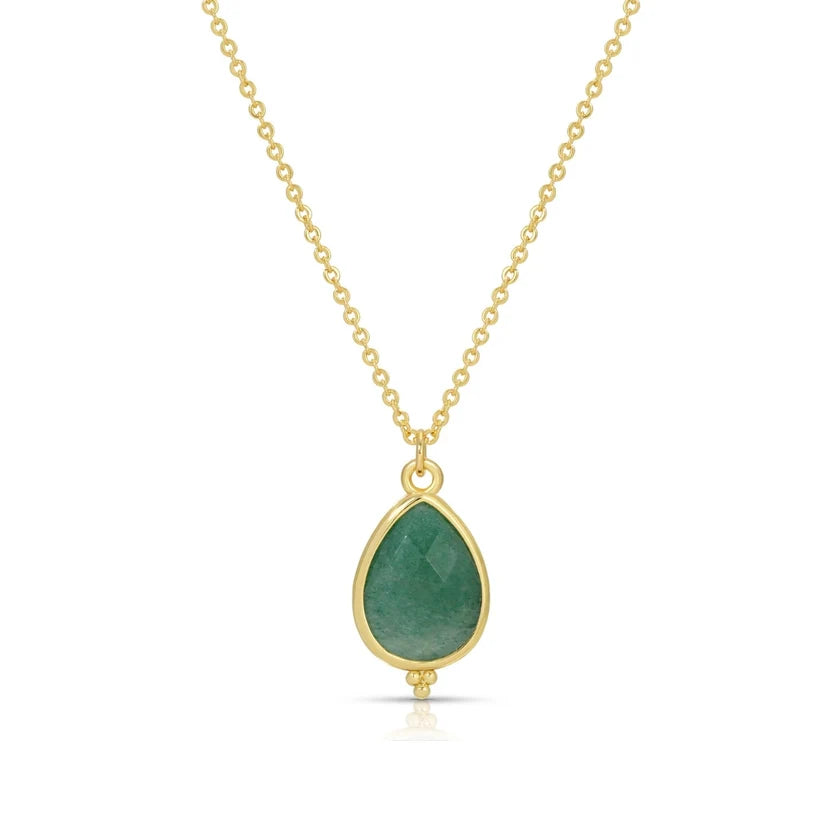 Teardrop Stone Pendant Necklace-Green
