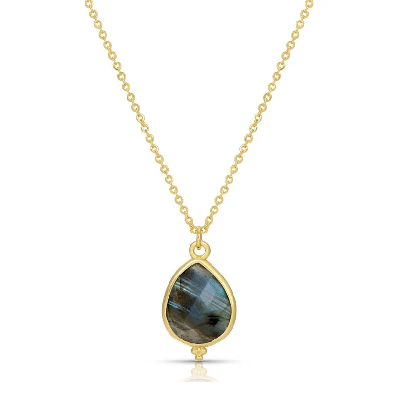 Teardrop Stone Pendant Necklace-Grey