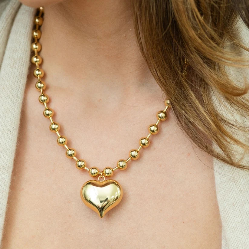 Bubble Heart on Ball Chain Necklace