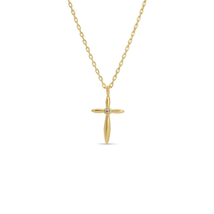 Petite Cross Necklace with Sparkling Cubic Zirconia Center