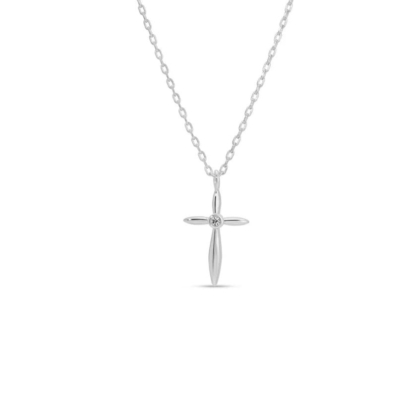 Petite Cross Necklace with Sparkling Cubic Zirconia Center