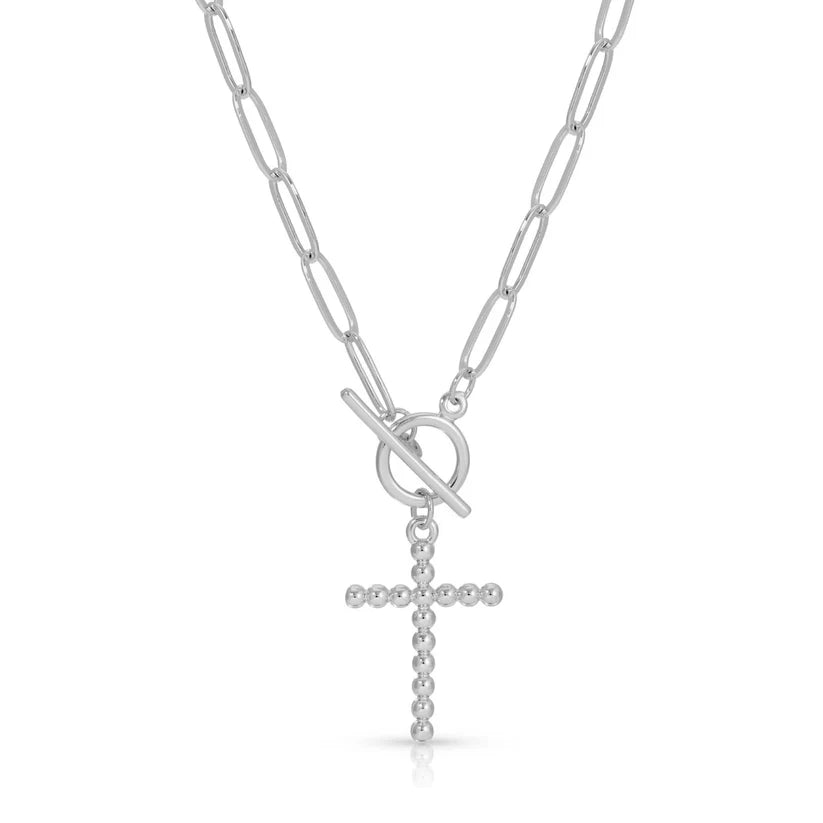 Cross Necklace with Toggle Closure-Silver