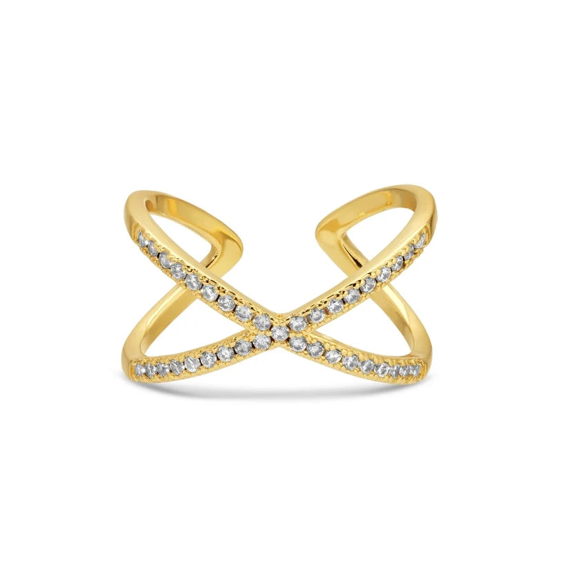 Large Pavé Criss Cross Adjustable Ring