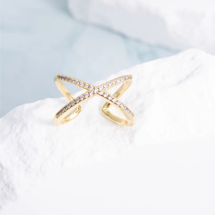 Large Pavé Criss Cross Adjustable Ring