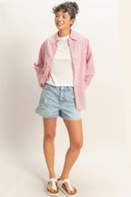 Striped Button-up Shirt-Red