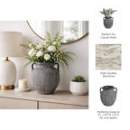 Ceramic Ribbed Texture Weathered Handle Vase - Black, 10 in.