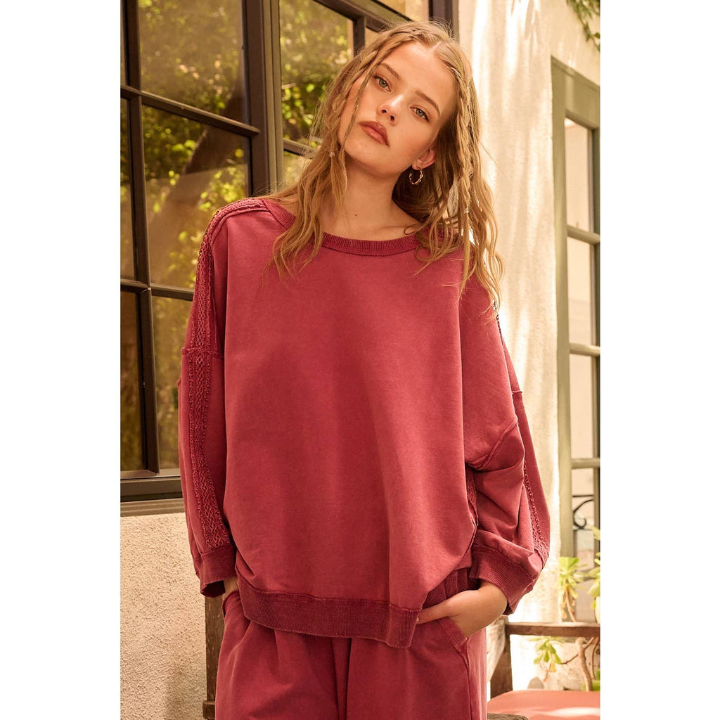 LACE PANEL SWEATSHIRT