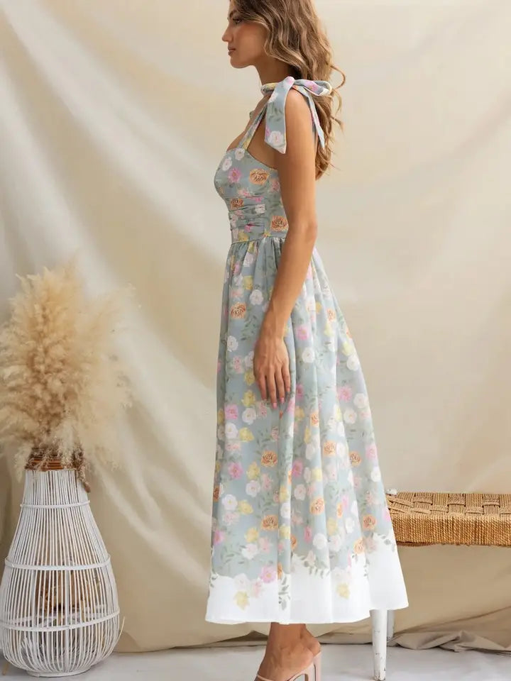 Summer French Floral Slim Suspender Dress