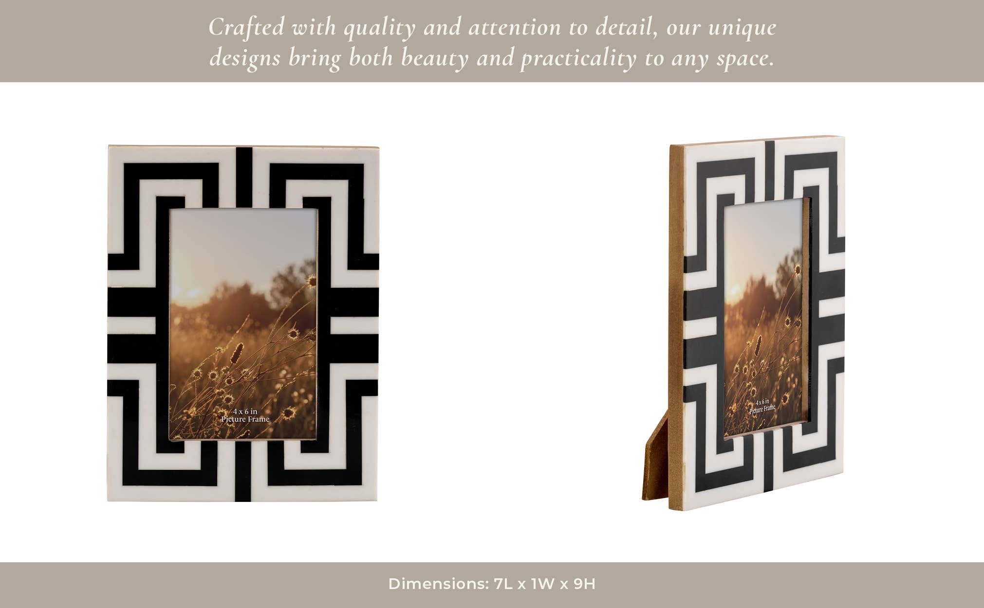 Photo Frame - Black Resin Wood Geometric Pattern, 4x6 in.